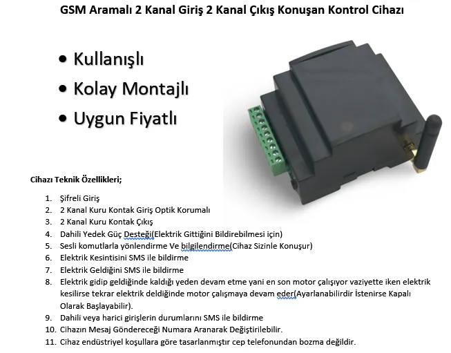 GSM Aramalı 2 Kanal Giriş 2 Kanal Çıkış Konuşan Kontrol Cihazı
